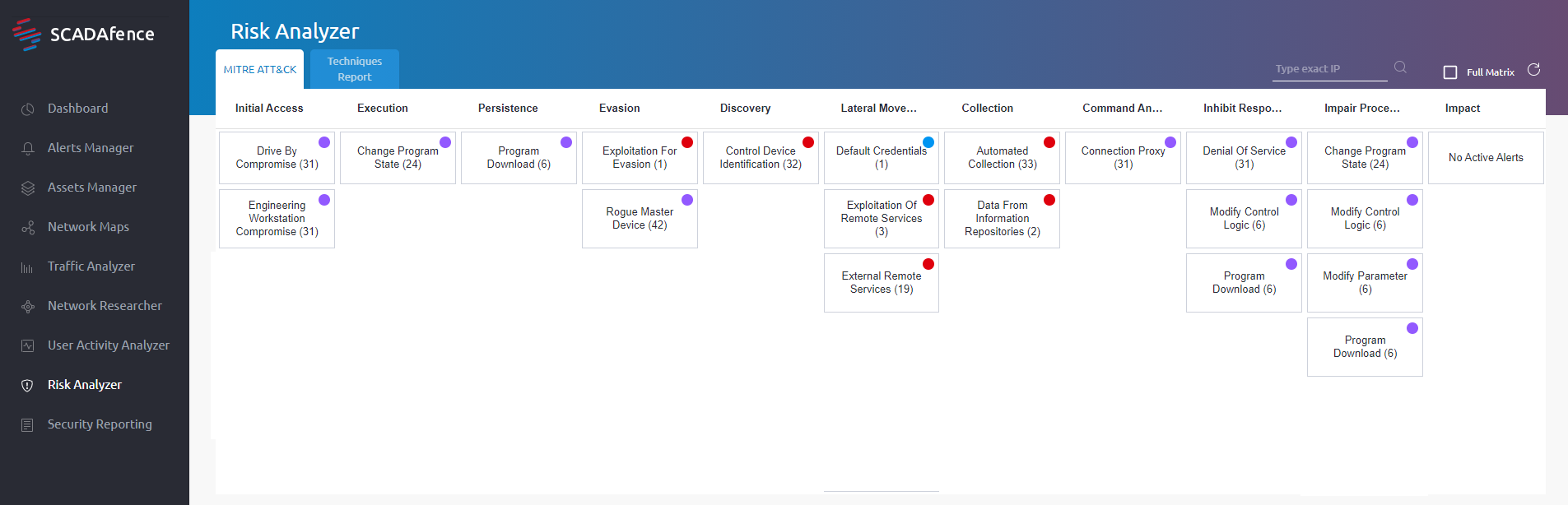 The SCADafence Platform showing all the stages of the attack based on the MITRE ATT&CK framework